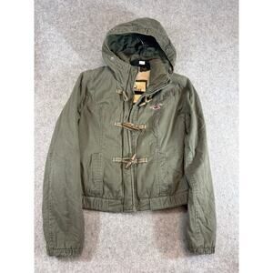 Hollister Hoodie Jacket Womens Green Sherpa Lined Toggle Full Zip Outdoor Large